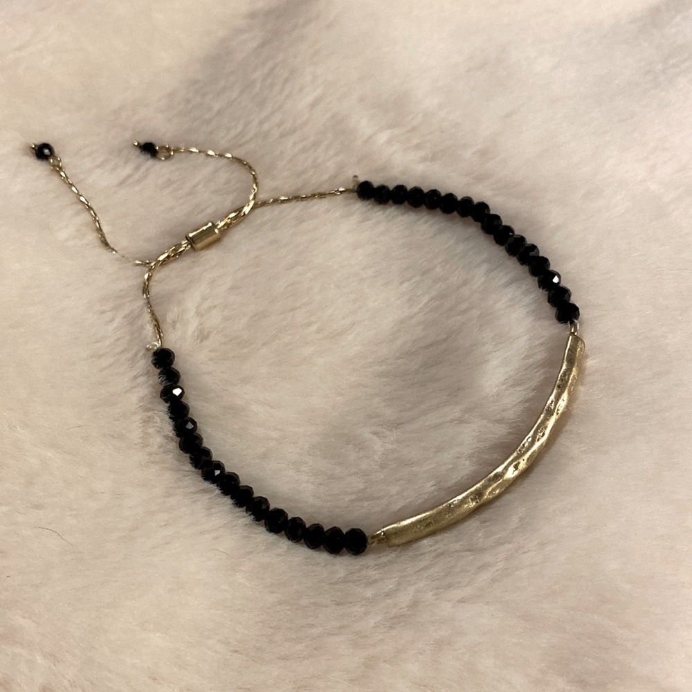 New Gold bar bracelet on black crystal beads